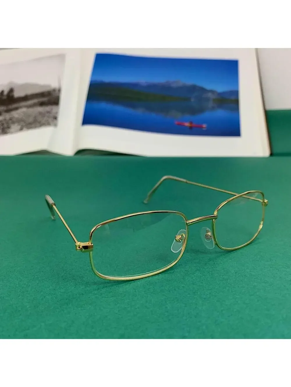 Vintage 2000s style unique Slim Gold Trim Clear Lenses Glasses. Glasses are